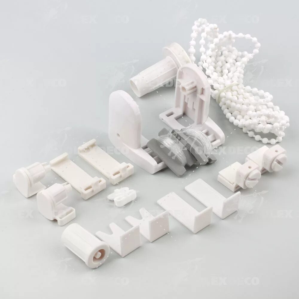 цепочный механизм управления, комплект, белый mini. кронштейн для рулонных штор 62мм. шторы запчасти. фурнитура для жалюзи рулонных. фурнитура для роллетных штор.