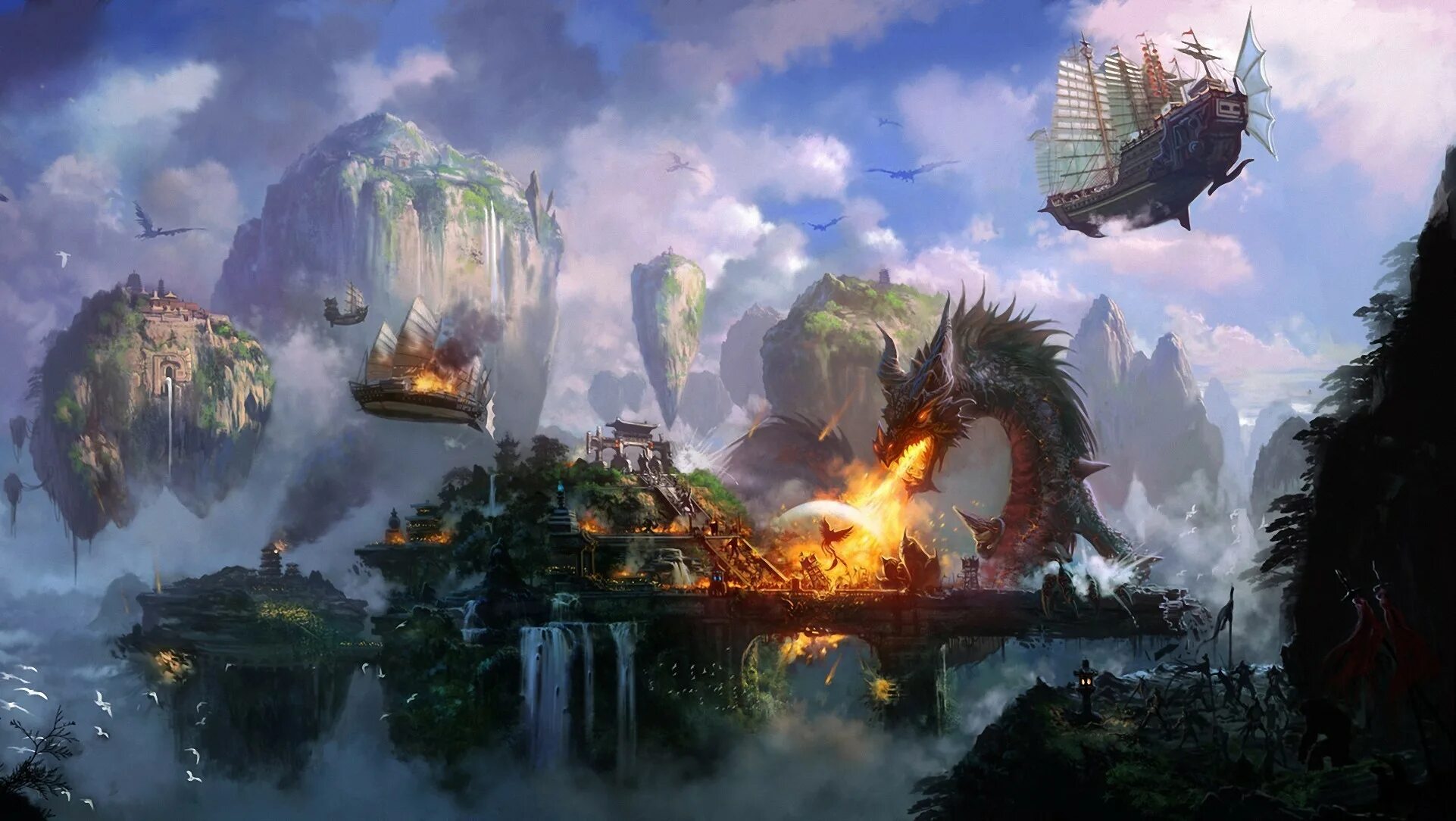 Бесплатная электронная fantasy worlds. Фэнтези пейзажи. Пейзажи в стиле фэнтези. Эпический пейзаж. Пейзаж с драконом.