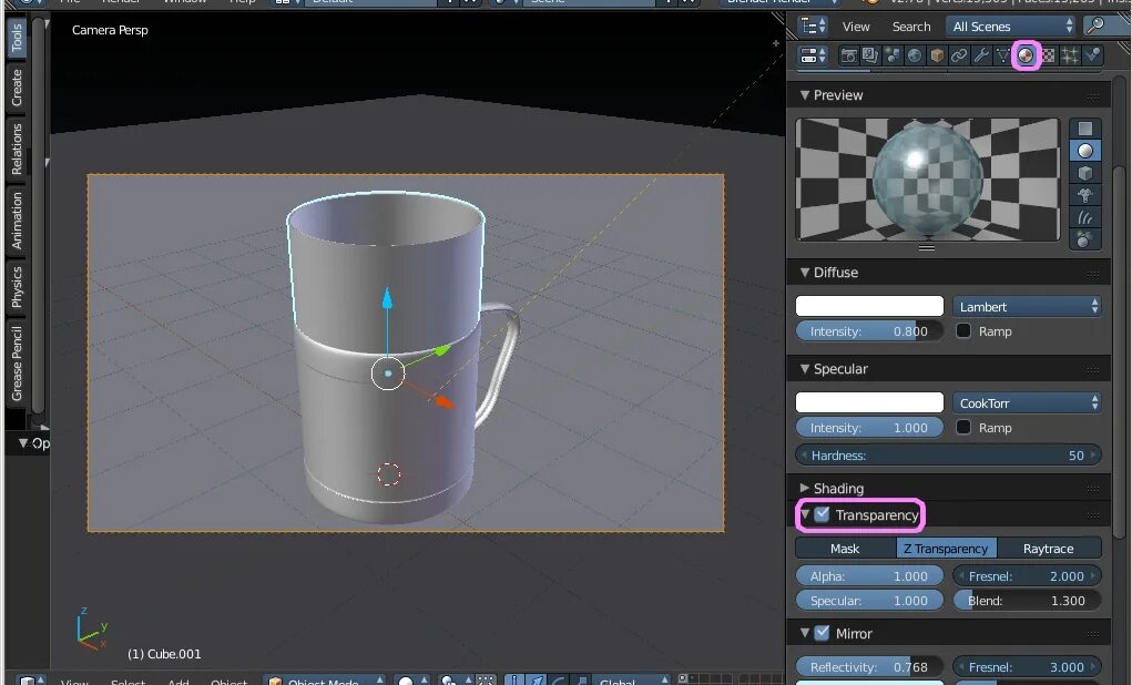 Как сделать объект прозрачным в blender