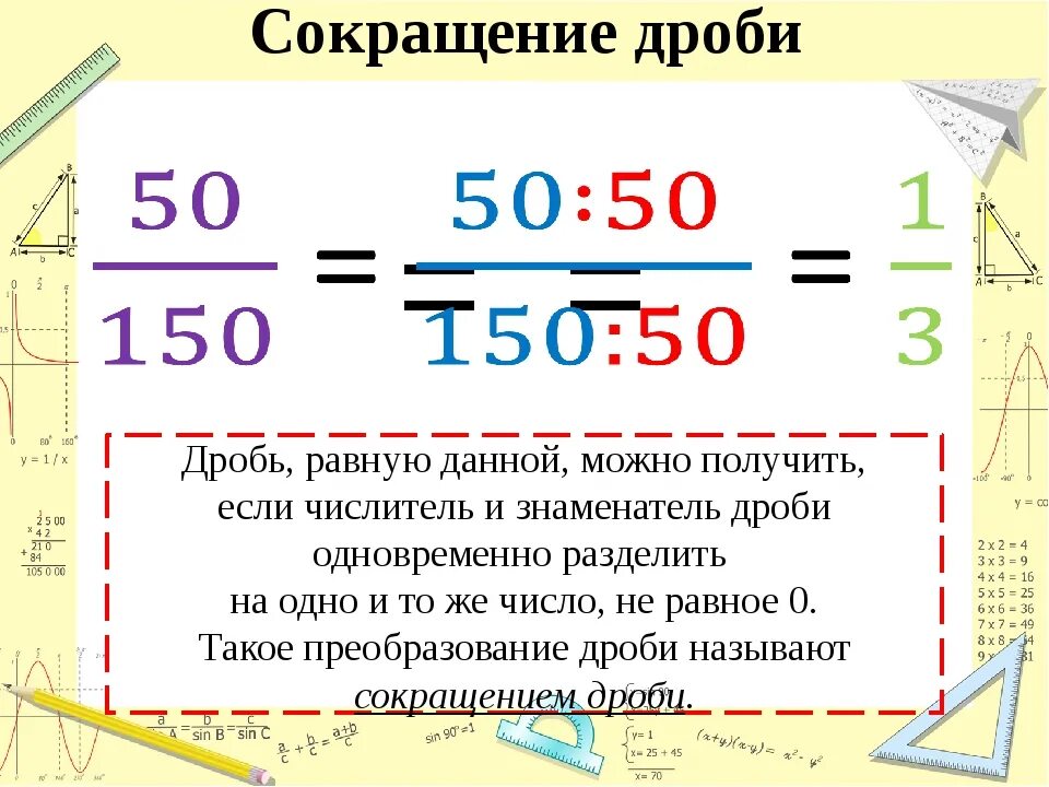 Основное свойство дроби сокращение дробей. Свойства сокращения дробей. Основное свойство дроби примеры. Сократить неправильную дробь. Математика как сократить дробь