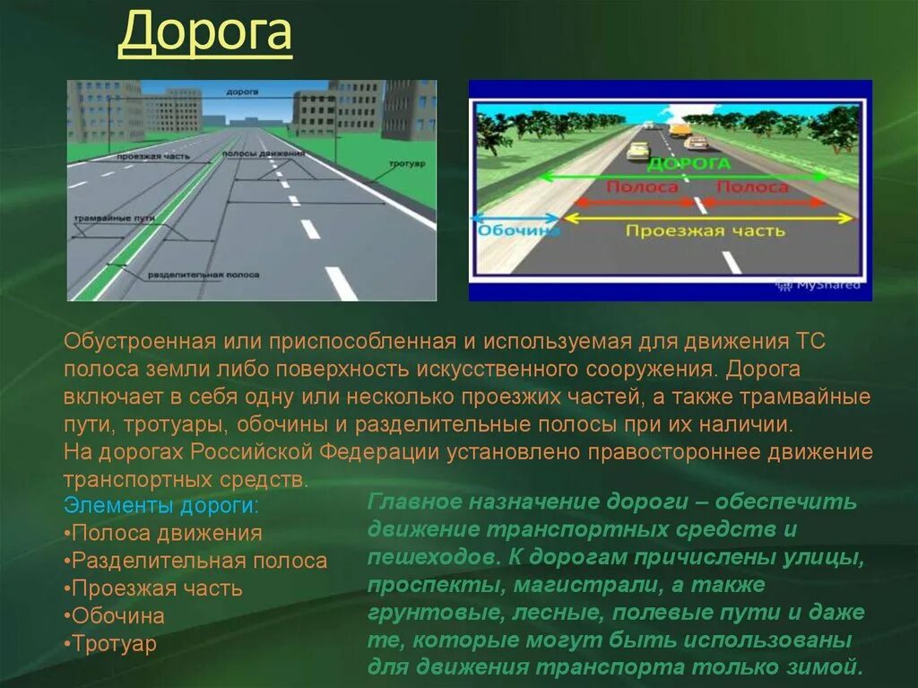 Основные части дороги. Проезжая часть. Понятия дорога и проезжая часть. Проезжие части и полосы. Части дороги ПДД.