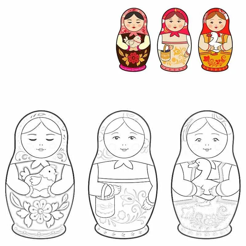 Нарисовать русскую матрешку