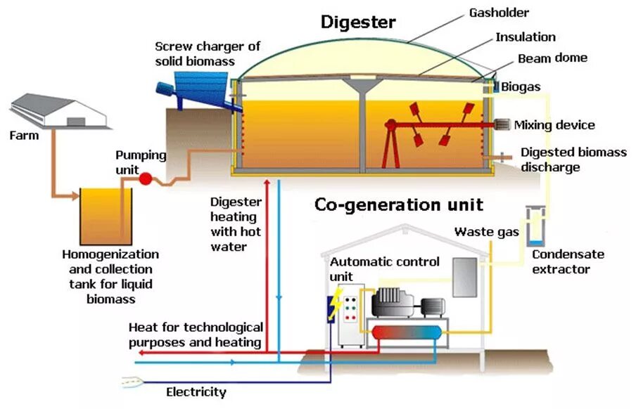 Схема биогазовой электростанции. Принципиальная схема биогазовой установки. Схема биореактора биогаза. Энергия биомассы принцип работы.
