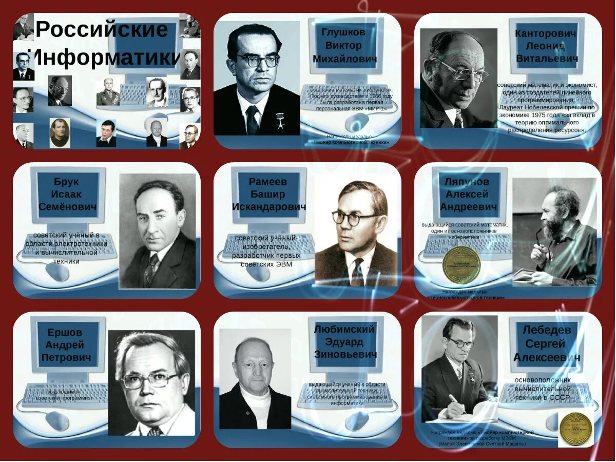 Примеры иллюстрирующие достижения отечественных ученых. Известные люди информатики. Советские ученые информатики. Известные ученые информатики. Известные личности в информатике.