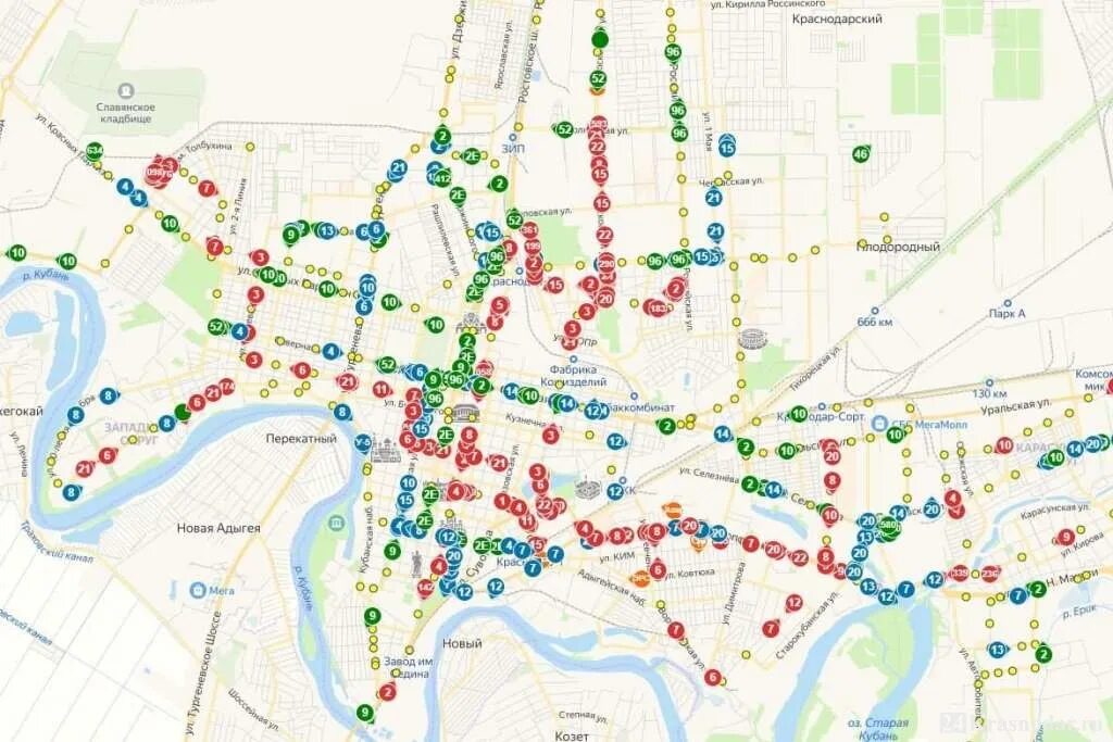 Карта транспорта краснодара в реальном времени