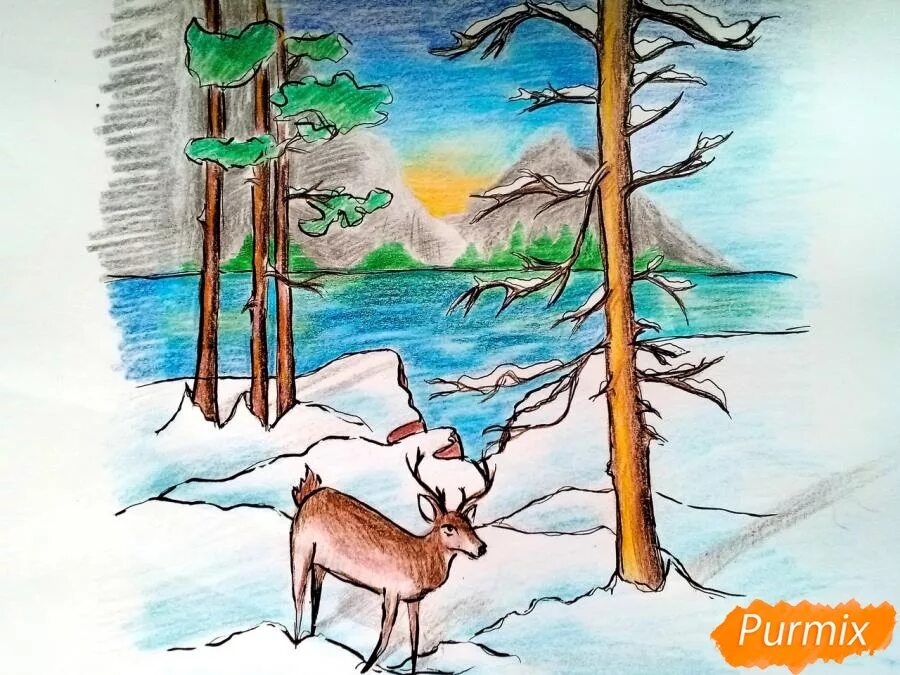 зимний пейзаж для срисовывания. зима рисунок карандашом легкий для срисовки. зима рисунок карандашом легкий для срисовки. зимний лес карандашом. зимний пейзаж карандашом для детей.