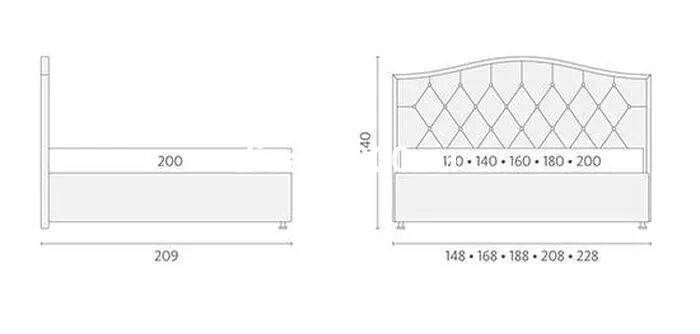 Габариты кровати 160 Аскона. Кровать Carolina Аскона 160*200.