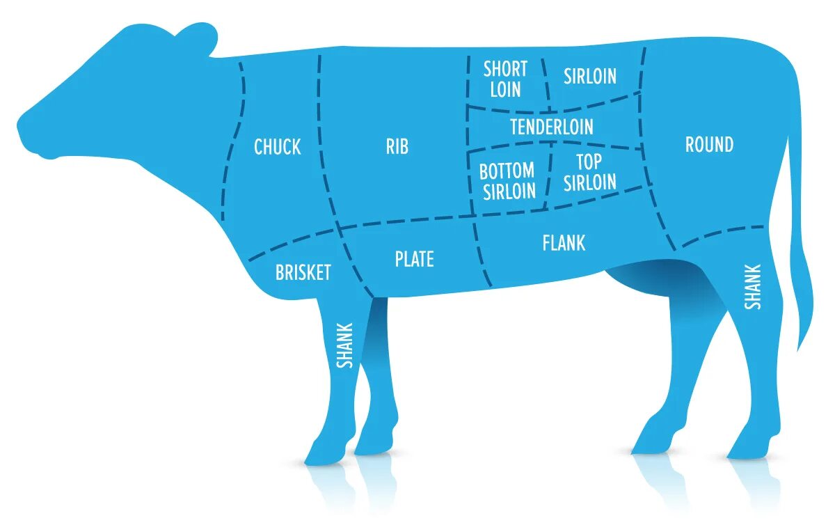 Части говядины для чего подходит. Говядина оковалок схема. Говядина части туши оковалок. Схема разруба говядины. Части коровы.