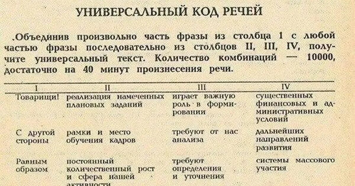 Коды с фразами. Таблица для составления речи. Универсальная таблица для выступлений. Универсальный код речей. Таблица речи для политиков.