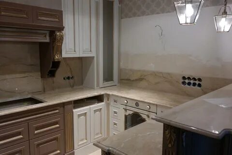 Мрамор бежевый столешница кухня
