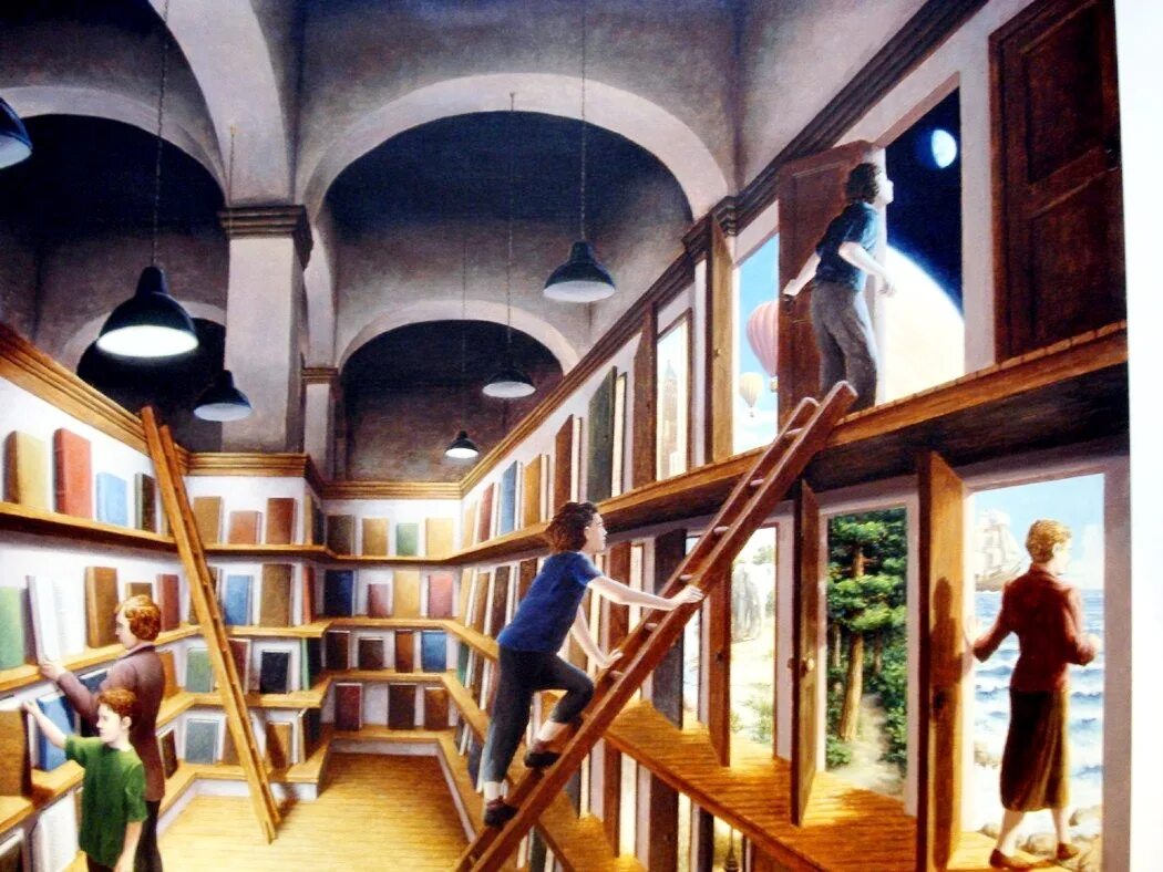 Библиотека знание людям. Роб Гонсалвес художник. Роб Гонсалвес магический реализм. Канадский художник Роб Гонсалвес.