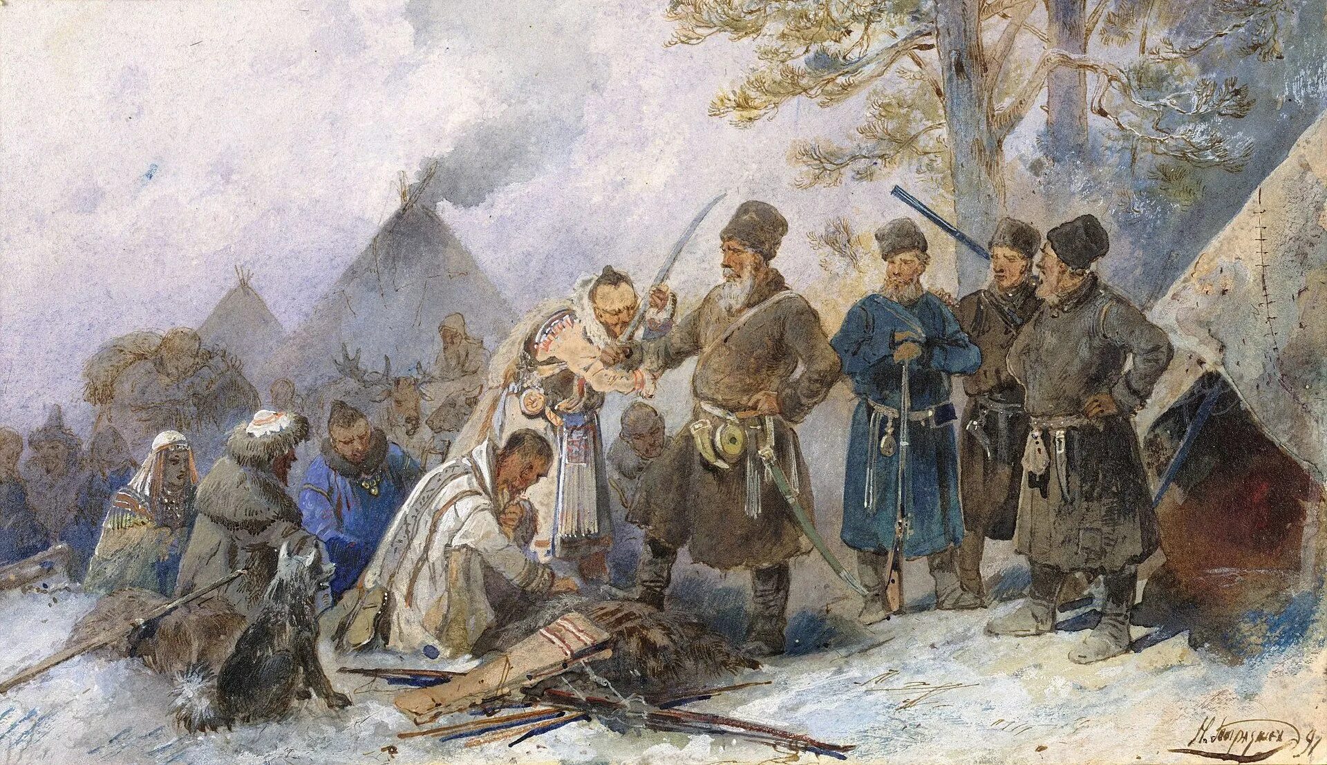 Ясачные люди. Николай Каразин Сибирские казаки. Фёдор Курбский и Иван Салтык поход. «Сибирские казаки». Художник Николай Каразин. Ясак Ермак.