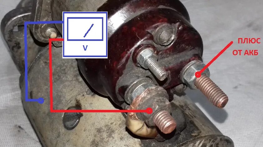Проверить стартер ваз от аккумулятора. Как проверить стартер напрямую от АКБ. Как проверить реле стартера на работоспособность. Диагностирование втягивающего реле стартера. Проверка втягивающего реле стартера аккумулятором.