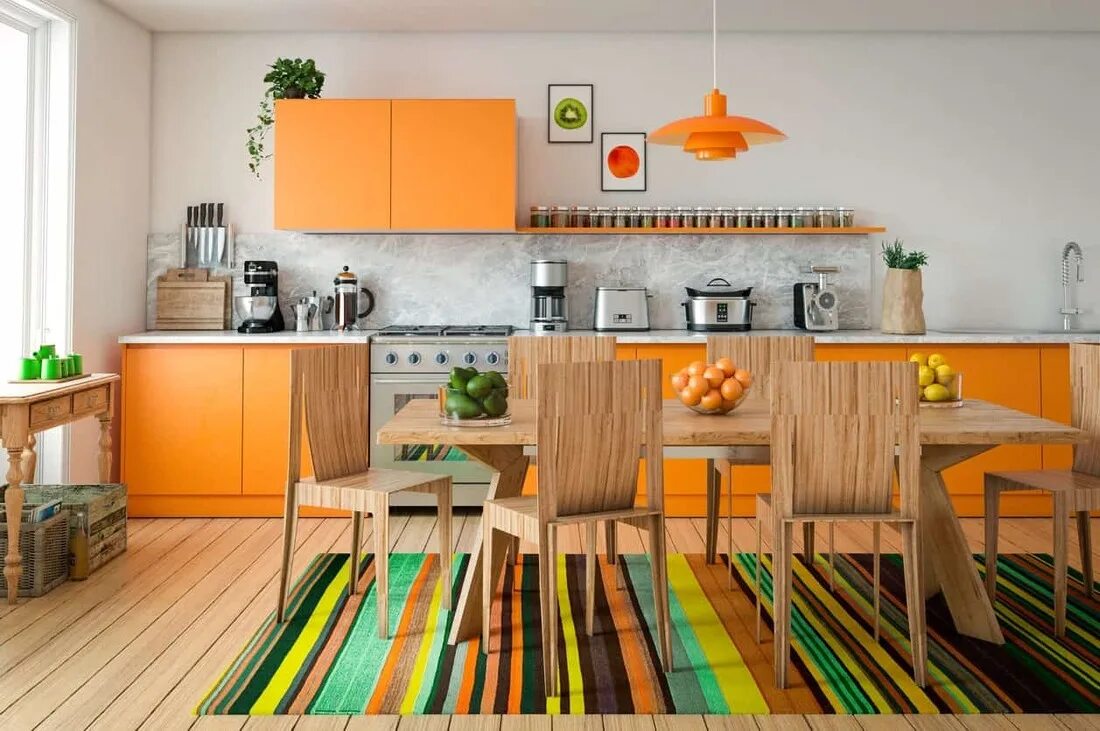 Какие цвета сочетаются на кухне. Оранжевая кухня. Кухонный интерьер. Интерьер кухни в оранжевых тонах. Кухни оранжевого цвета.