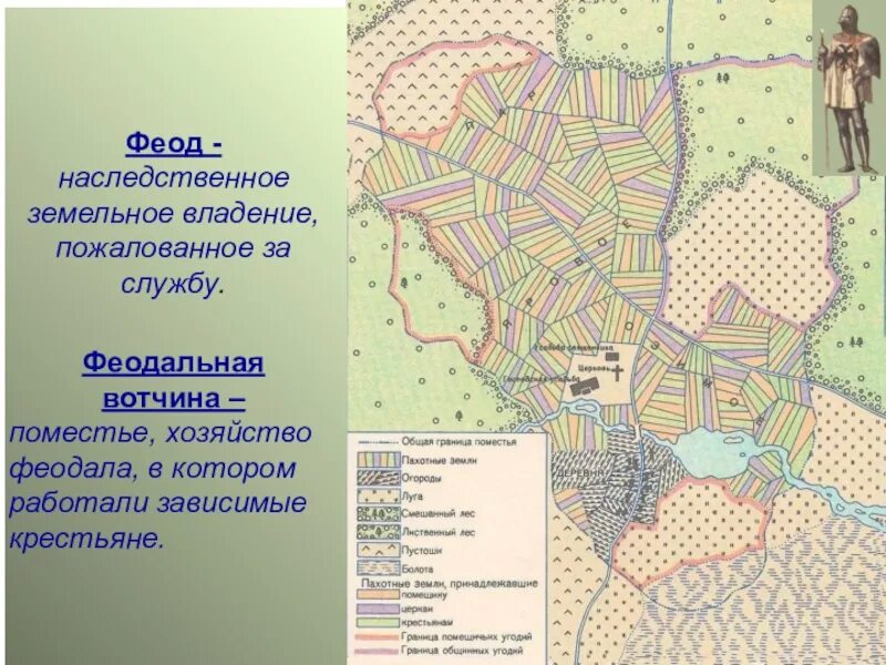 Феод. Феодальное поместье. Феодальное поместье, феодальная\ вотчина. Средневековая деревня поместье феодала. Земельное владение полученное за военную службу