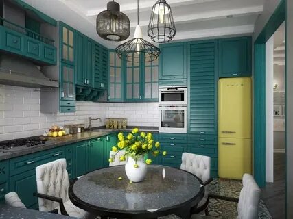Серо бирюзовая кухня