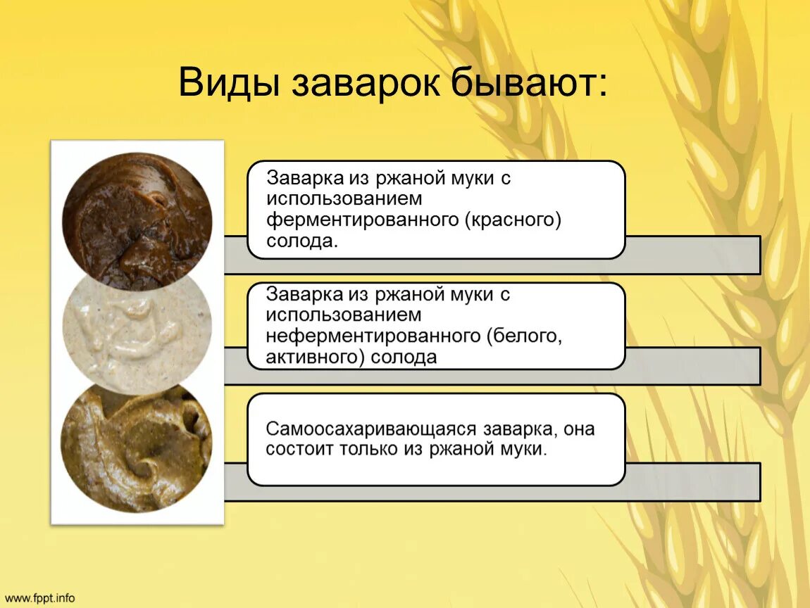 Виды заварок. Разновидности заварки дрожжей. Применение заварок. Характеристика заварки.