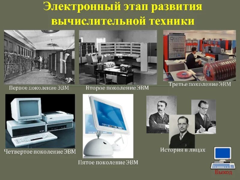 История информатики 5 класс. Этапы развития вычислительной техники ЭВМ первого поколения. Периоды развития ЭВМ первого поколения. Электронный этап развития вычислительной техники. Первое изображение ЭВМ.