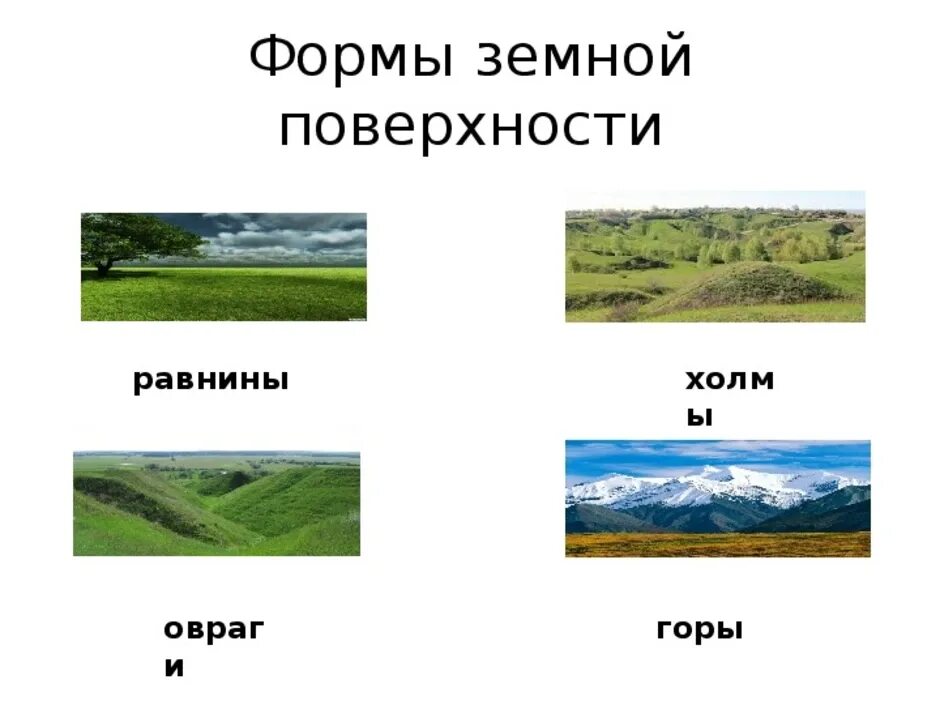 Формы поверхности равнины и горы. Формы поверхности суши равнины холмы. Гора, равнина, холм овраг задание. Горы холмы равнины 2 класс. Горы холмы равнины окружающий мир 2 класс.