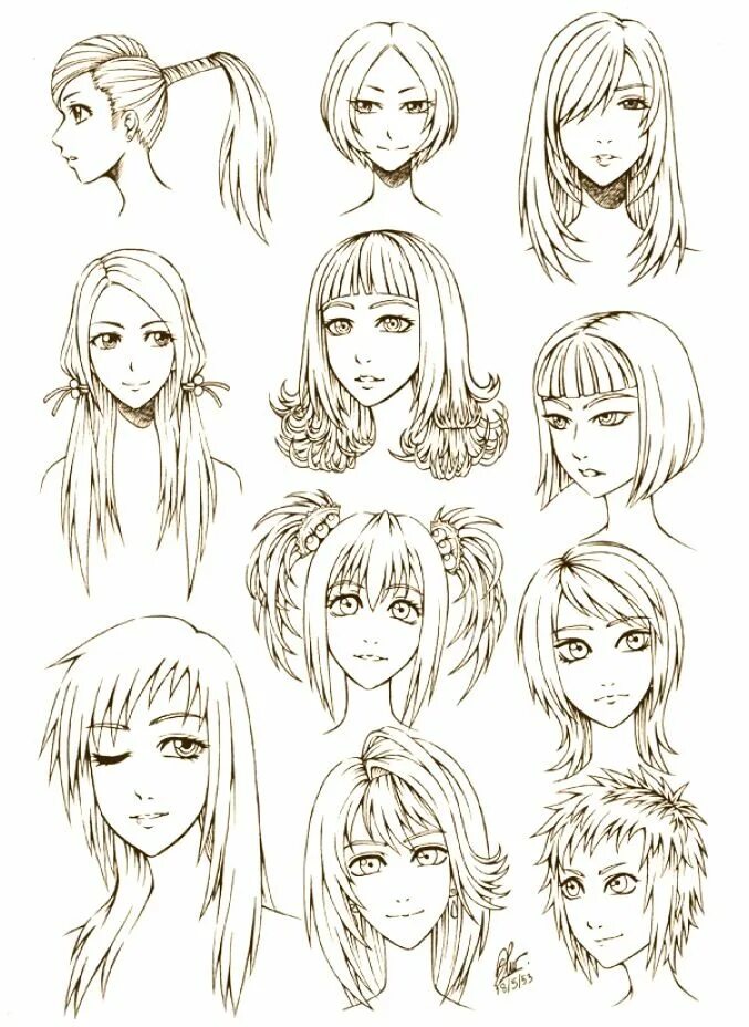 Прически аниме длинные челки 40 Hairstyles To Improve Your Drawing. Bocetos, Bocetos artísticos, Dibujo de la