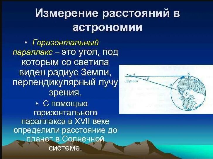 Измерение расстояний физика. Горизонтальный параллакс. Горизонтальный параллакс это в астрономии. Измерение расстояний в астрономии. Определение расстояний в астрономии.