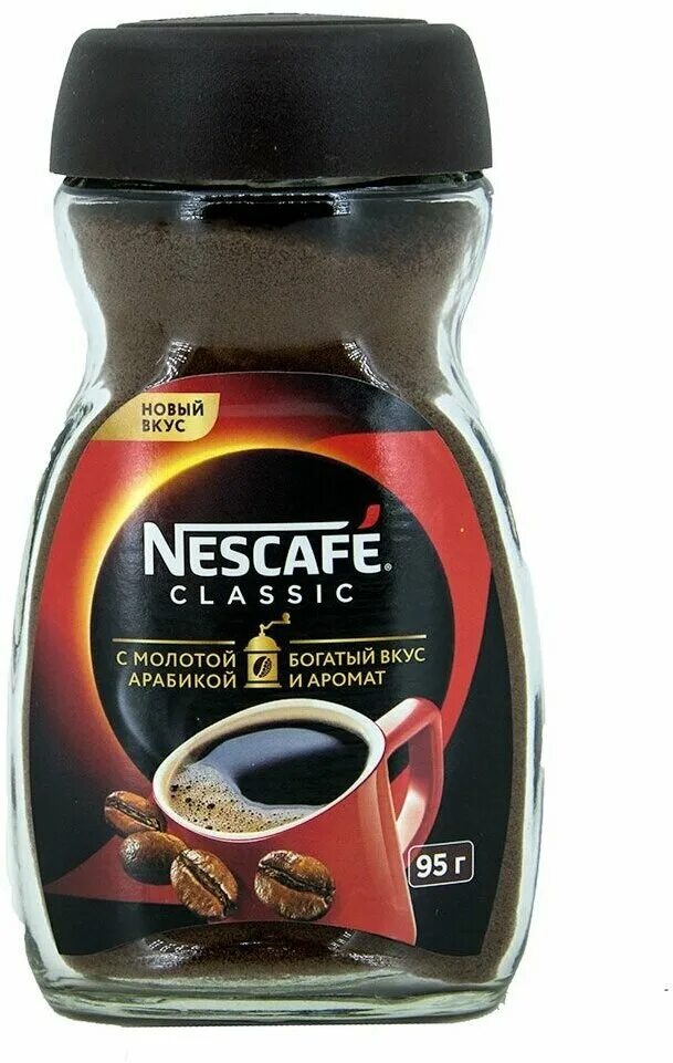 Кофе Нескафе Классик 95 гр. Кофе Нескафе Классик молотый 95 гр. Кофе Nescafe Classic ст/б 95 гр. Кофе Nescafe Классик Арабика 95 гр. Кофе растворимый нескафе классик