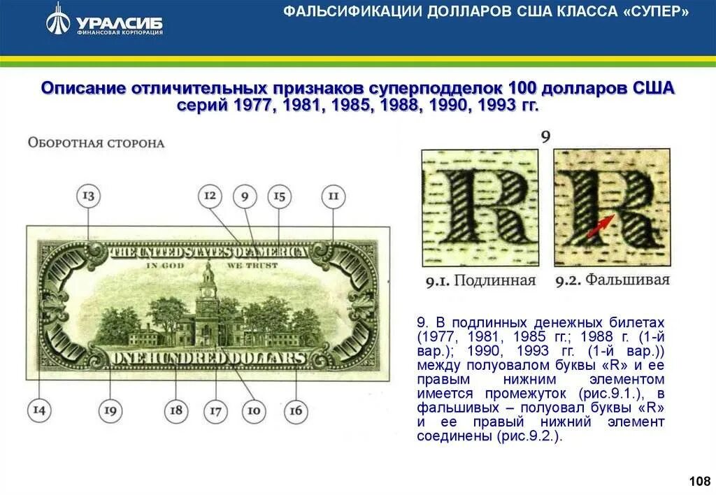 Как проверить доллары на подлинность в домашних. 100 Долларов США признаки подлинности. Признаки подлинности долларов США. Подлинность купюры 100 долларов. Обозначения на 100 долларовой купюре.