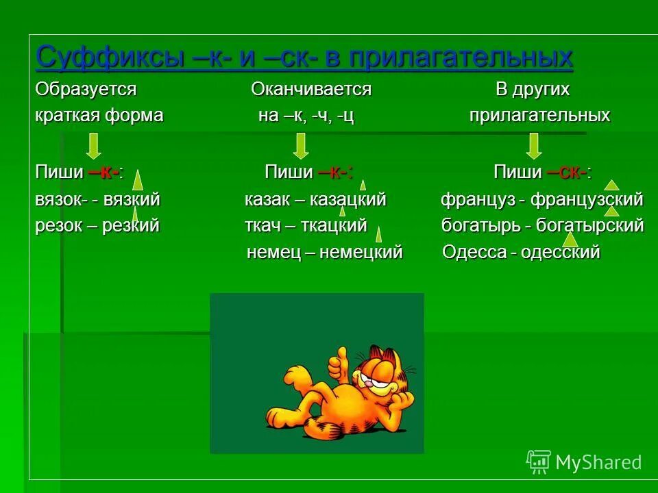 Краткая форма прилагательного с суффиксом к