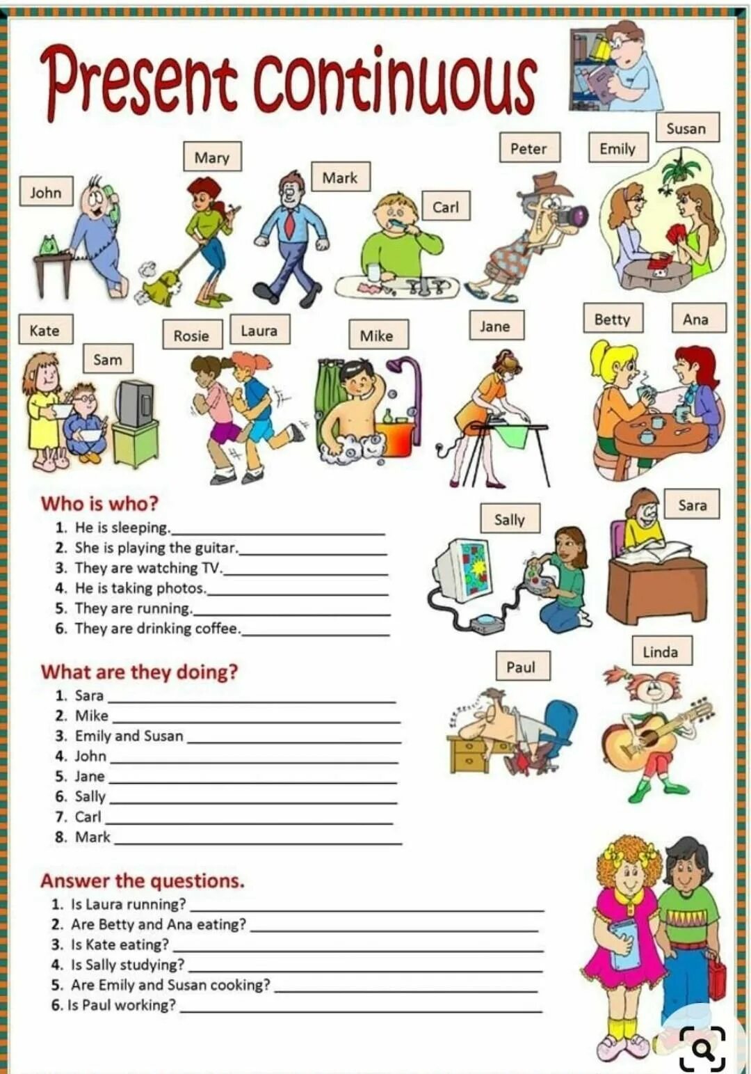 Английский язык 5 класс elementary. Present Continuous Tense questions Worksheets. Present Continuous упражнения Worksheets. Английский present simple Continuous Worksheets. Present Continuous задания для детей.