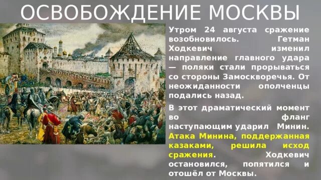 Освобождение москвы от поляков в 1612. Второе ополчение и освобождение Москвы. Освобождение Москвы. Освобождение Москвы 1612 кратко. Татары освободили Москву от Поляков.