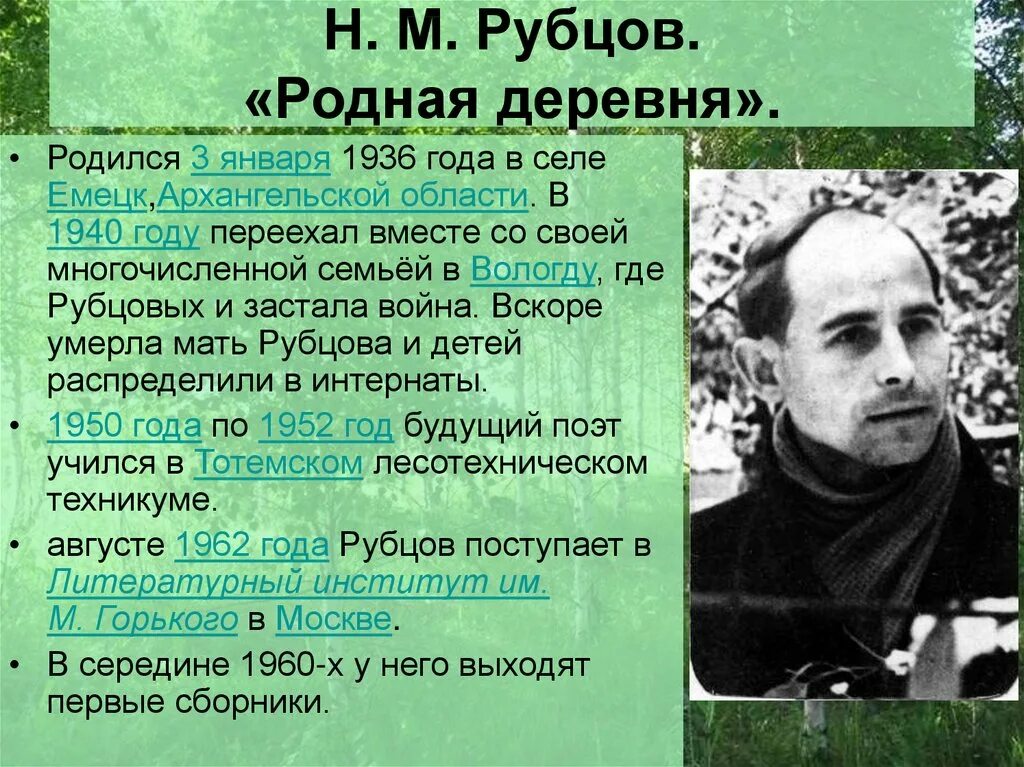 Н Н рубцов родная деревня. Н.М. Рубцова «родная деревня».