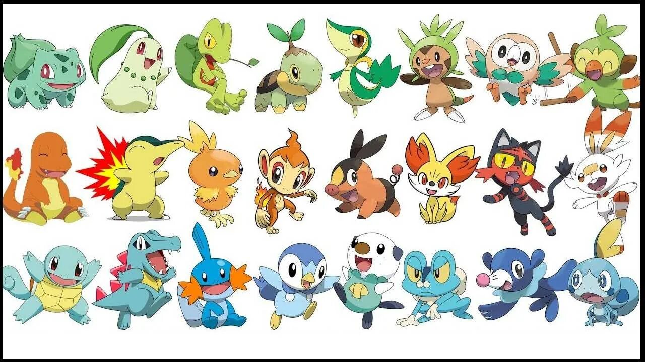 Pokemon starters. Покемон стартовики 1 поколения. Стартовики Юновы. Стартовики 2 поколения покемон. Стартовики Синно.