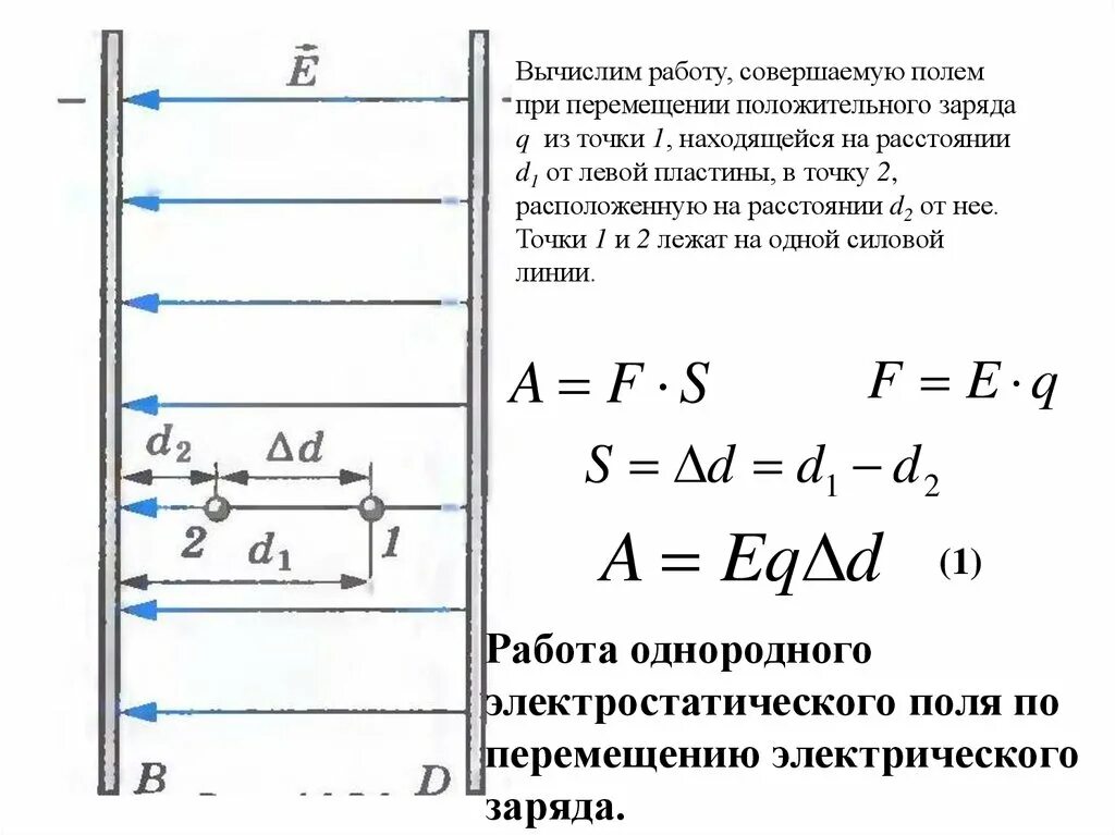 Вычислите работу сил электрического поля при перемещении. Формула перемещения заряда в электрическом поле. Потенциал электростатистическом поля и разность потенциалов. Потенциал однородного электрического поля формула. Работа однородного электрического поля по перемещению заряда.