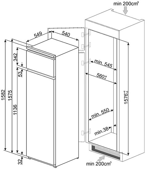 Высота встраиваемого холодильника. Встраиваемый холодильник Smeg u8l080df схема. Холодильник Smeg c8194tne схема встройки. Ascoli adrf310webi схема встраивания. Холодильник Ascoli adrf310webi схема встраивания.