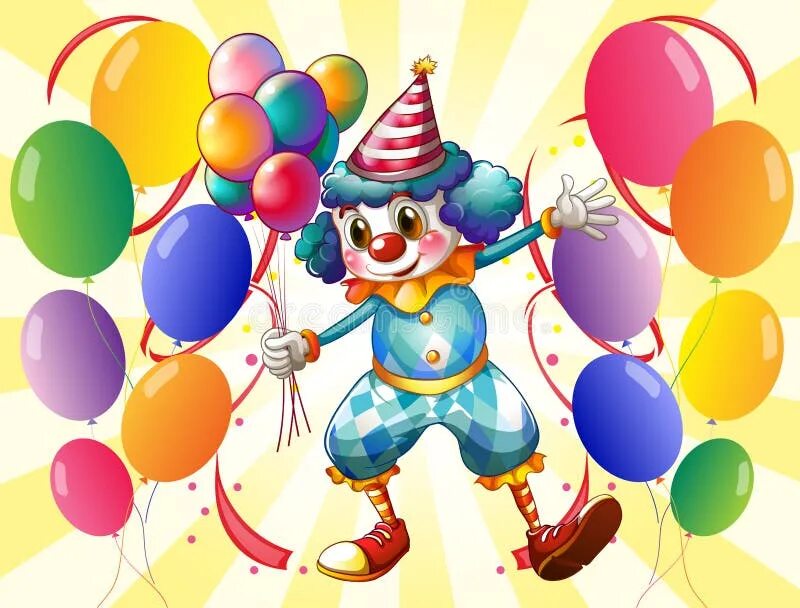 Клоун с шарами. Клоун с воздушными шариками. Клоун с шарами вектор. Мультяшный клоун с шариками.