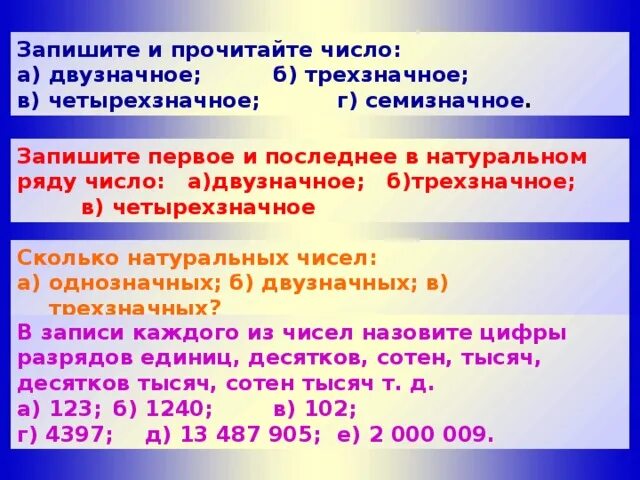 Первое двузначное число. Запишите первое и последнее в натуральном ряду число двузначное. Двузначные натуральные числа. Запишите первое и последнее в натуральном ряду число трёхзначное. Запишите первое и последнее в натуральном ряду число.