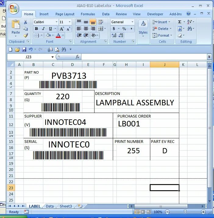 Excel labels