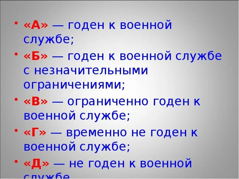 Ограничение к службе б. Временно не годен. Не годен к военной службе. Годен с ограничениями к военной службе. Временно не годен к военной службе.