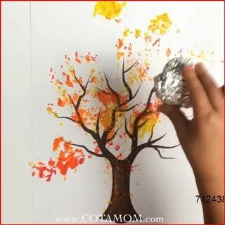 Рисование мятой бумагой осеннее дерево