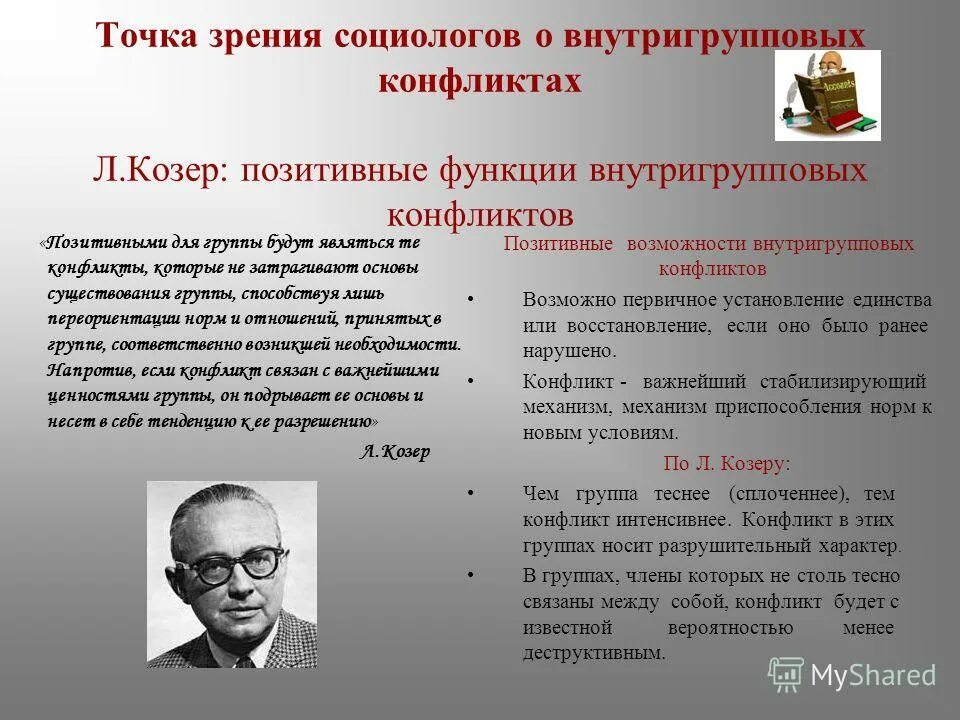 Л. Козер: позитивные функции внутригрупповых конфликтов. Функции конфликта. Льюис Козер теория конфликта. Козер функции конфликта.