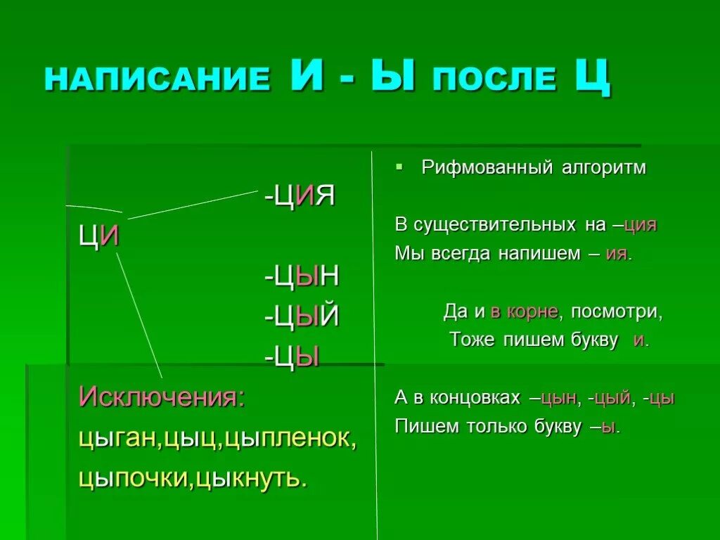 Правописание цы и Ци. Цы-Ци правило. Ци правило написания. Правила написания цы и Ци.