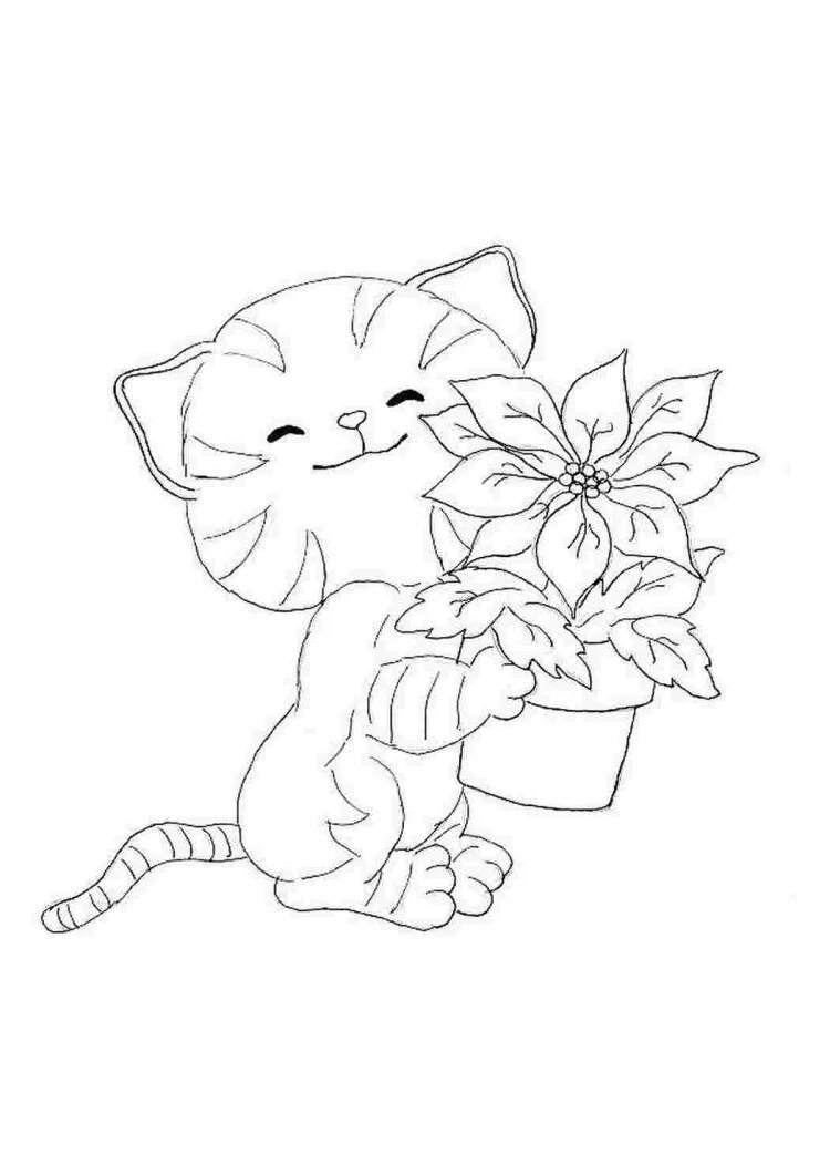 Рисунки для срисовки на лист а4. Котенок. Раскраска. Раскраска. Котики. Раскраска кот. Раскраска котенок с цветами.