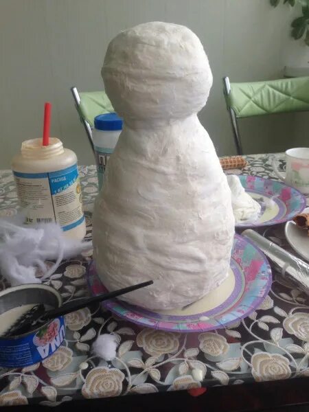 Папье маше из ваты. Новогодние поделки из папье маше. Папье маше из ваты. Папье маше из ваты. Снеговик из ваты.