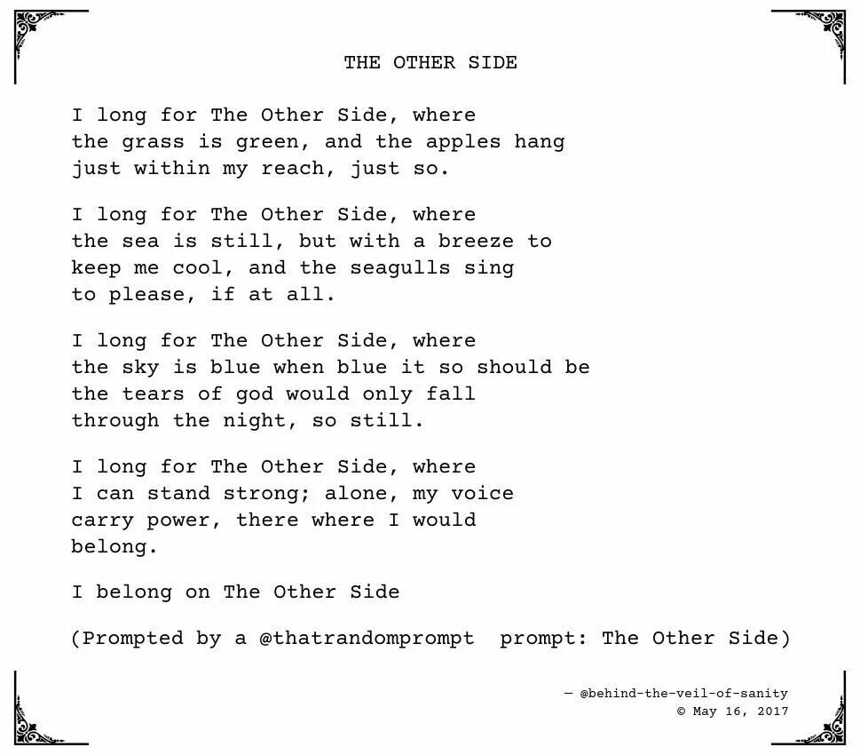 Side слова. The other Side текст. Blue is the Sea Green is the grass стих. Otherside текст. Текст песни the other Side.