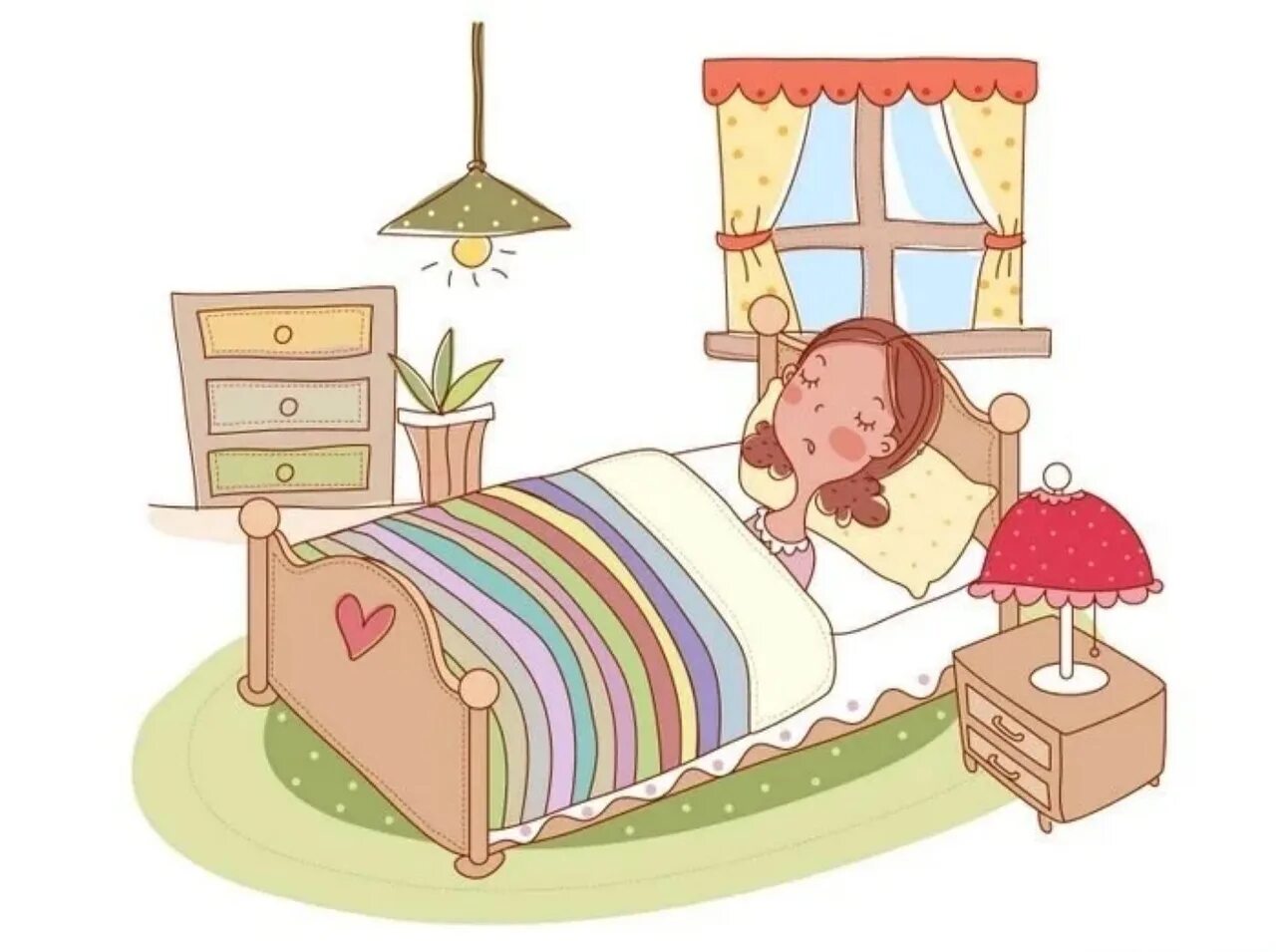 Сон дом сестры. Кровать иллюстрация. Женщина на кровати мультяшные. Картиночки в спальню детские.