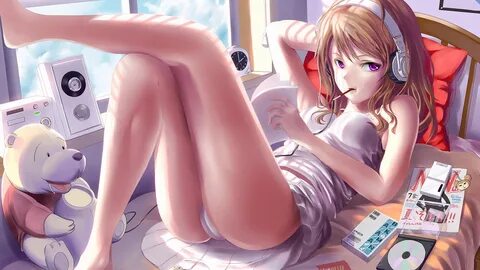 Wallpaper : blonde, window, anime girls, ass, barefoot, in bed, cartoon, he...