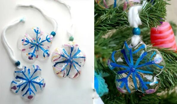 елочная игрушка из отходных материалов. снеговик из бутылки. новогодняя игрушка из мусора. елочная игрушка из пластиковой бутылки. елочные игрушки из мусора.