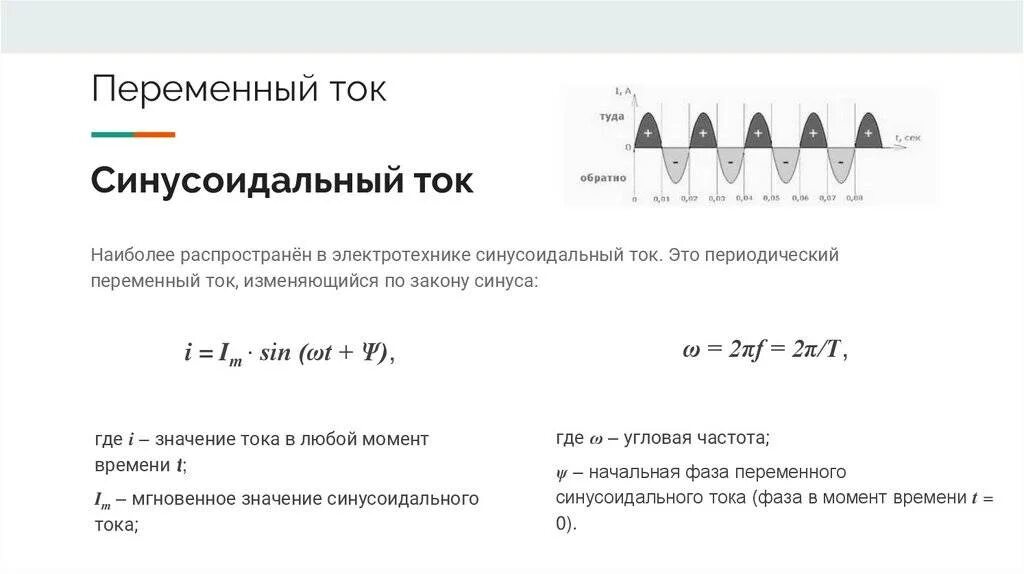 Синусоидальный переменный ток формула. Формула синусоиды переменного тока. Параметры переменного синусоидального тока. Частота синусоидального электрического тока.