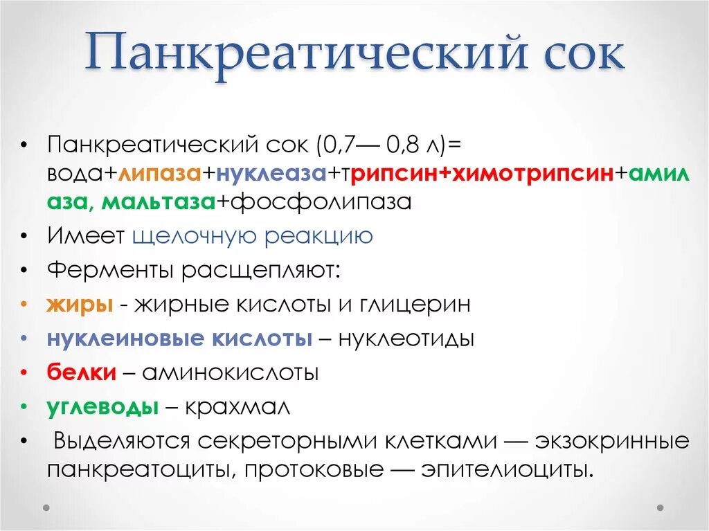 Панкреатический сок содержит. Панкреатический сок. Характеристика ферментов панкреатического сока. Состав панкреатического сока. Функции веществ панкреатического сока.