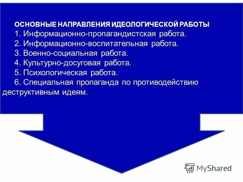 Направления идеологической работы. Направления идеологической работы